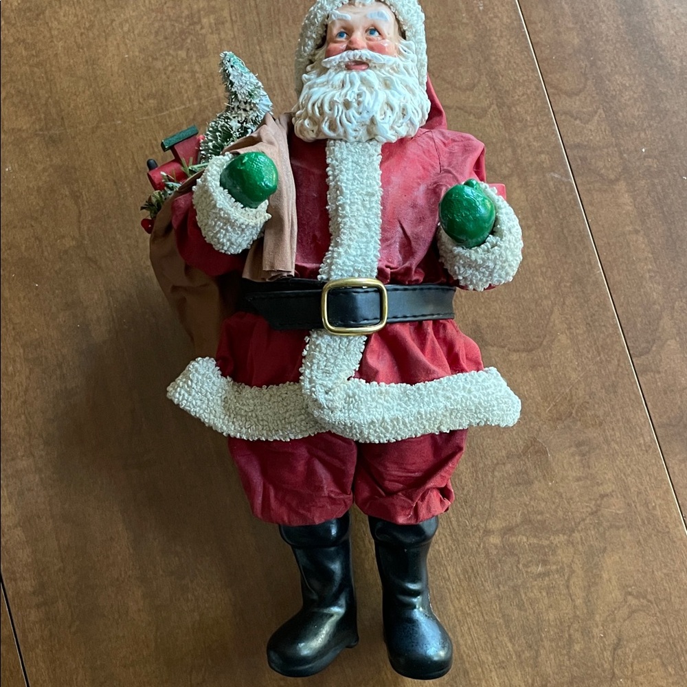 Santa Claus Figurine in Red toy bag Midwest importers fabric mache vtg 11"